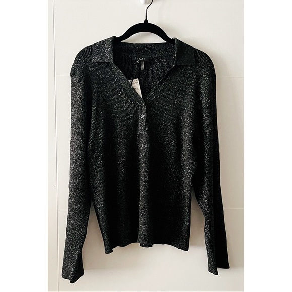 1.STATE Ribbed Silver Thread Polo Sweater - Picture 2 of 8